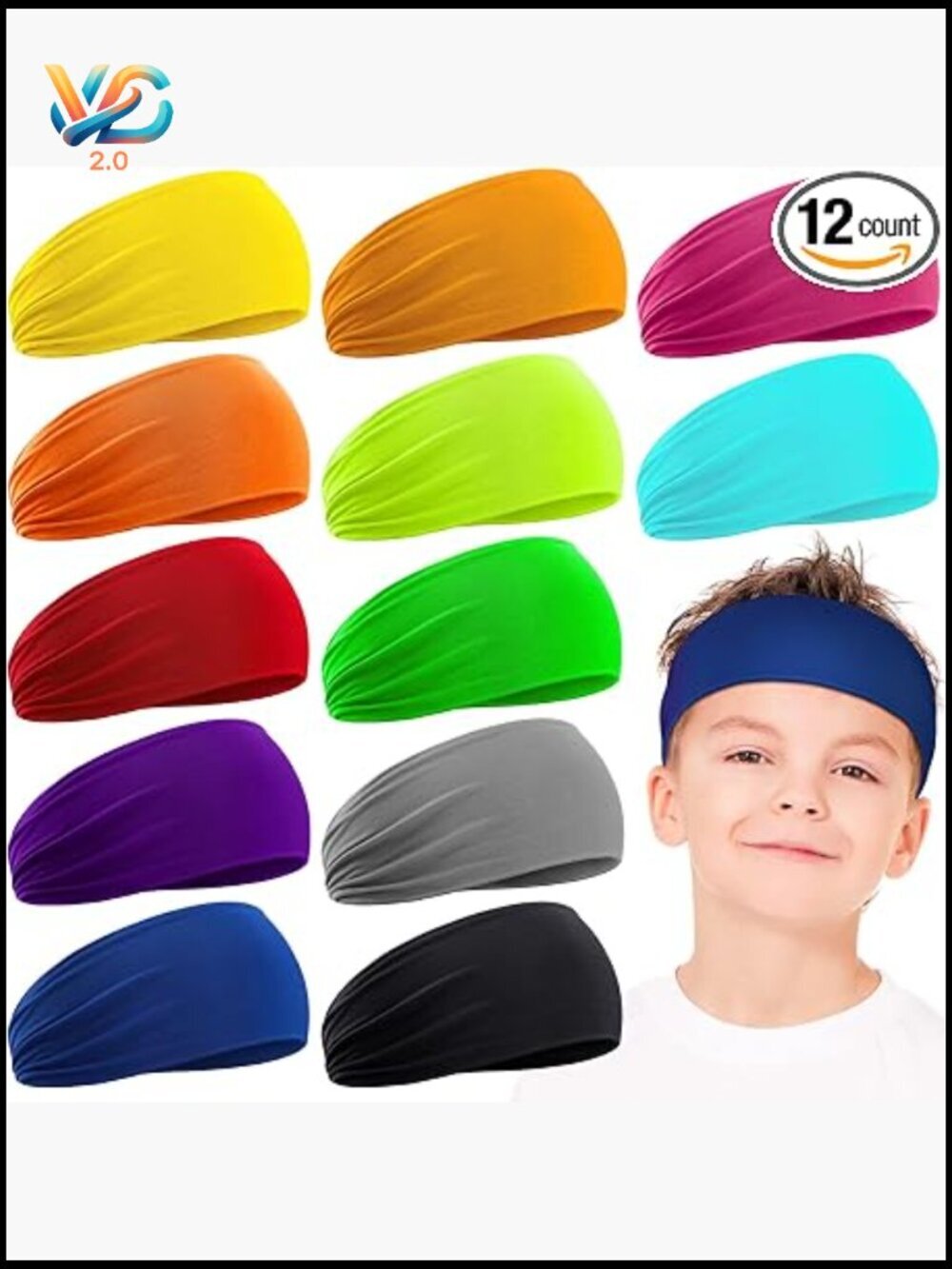 Pack of 12 Boys Sweatbands Athletic Sports Headbands Elastic Wicking Hairband